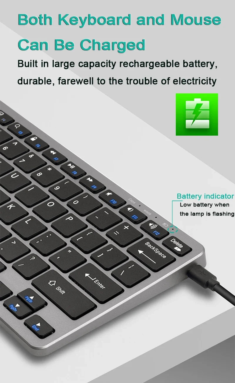 Bluetooth 5.0 &2.4G Wireless Keyboard and Mouse Combo Mini Multimedia Keyboard Mouse for Computer Laptop PC iPad Macbook Android