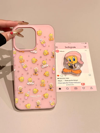 Cute Pink Cartoon Du Girl Phone Case Full Cover with Stand for iPhone 6 pro Max 5 pro 4 Small 3 Women's Anti-Fall Prote...