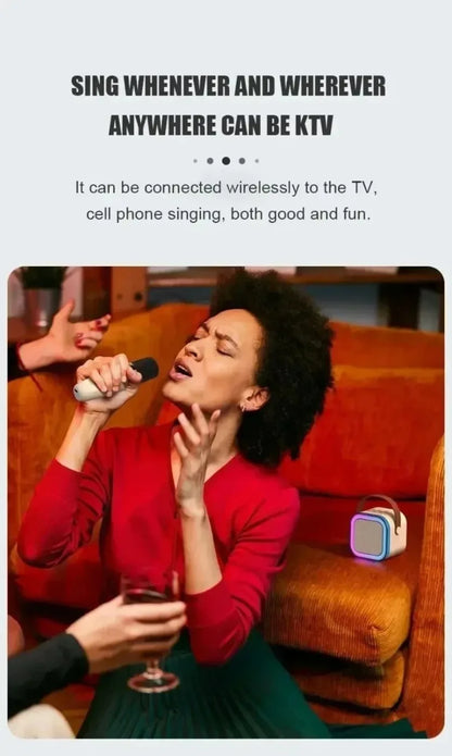 Portable Bluetooth 5.3 Karaoke Speaker with 1-2 Wireless Microphones 3D Surround Sound Home Family Singing for Aux/U Disk/TF