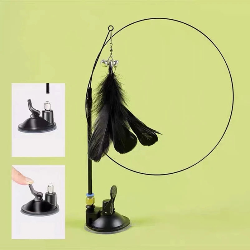 New Cat Toy Feather Stick Interactive Toy Super Suction Kitten Toy Cup Removable 2 Feather Replacement Cat Accessories