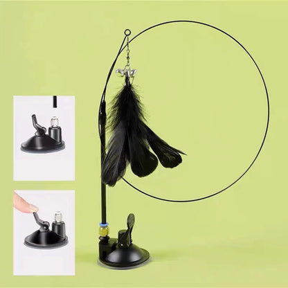 New Cat Toy Feather Stick Interactive Toy Super Suction Kitten Toy Cup Removable 2 Feather Replacement Cat Accessories