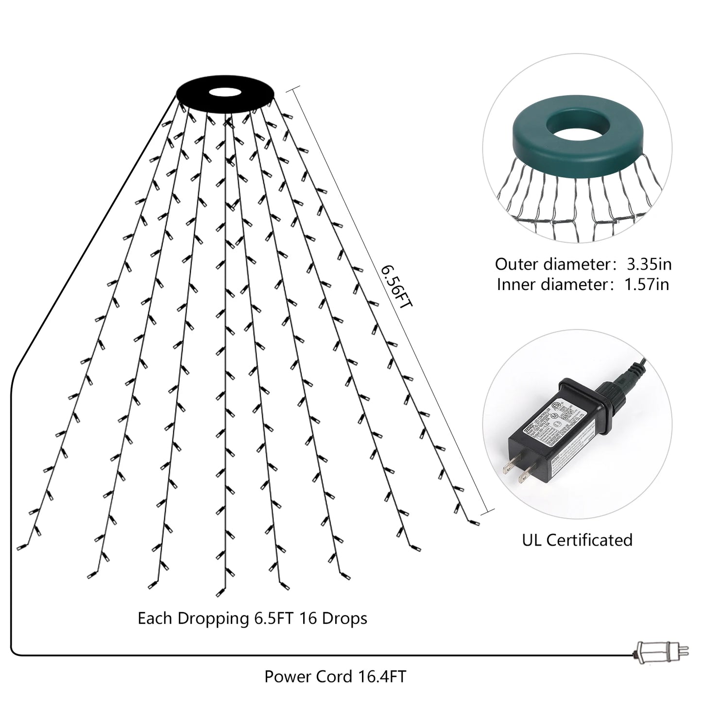2-meter Christmas tree ring light string warm light decorative light