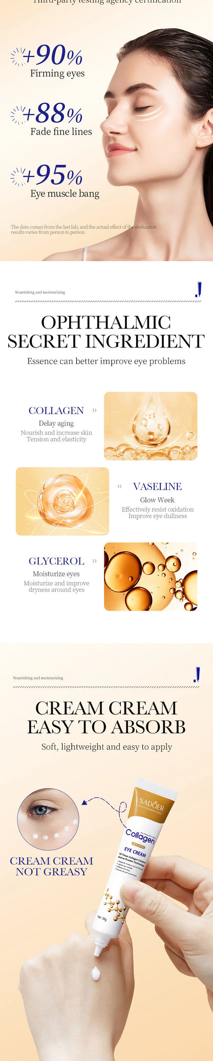 SADOER Collagen Eye Cream skincare Anti Dark Circles Eye Bags Firming Moisturizing skincare Eyes Cream Skin Care for Eyes