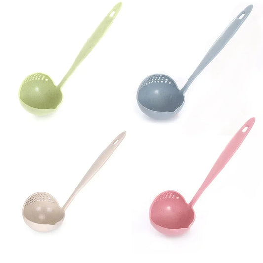 Kitchen Strainer, Solid Color Cooking Colander, Long Handle Soup Spoon, Plastic Kitchen Scoop, Hot Tableware