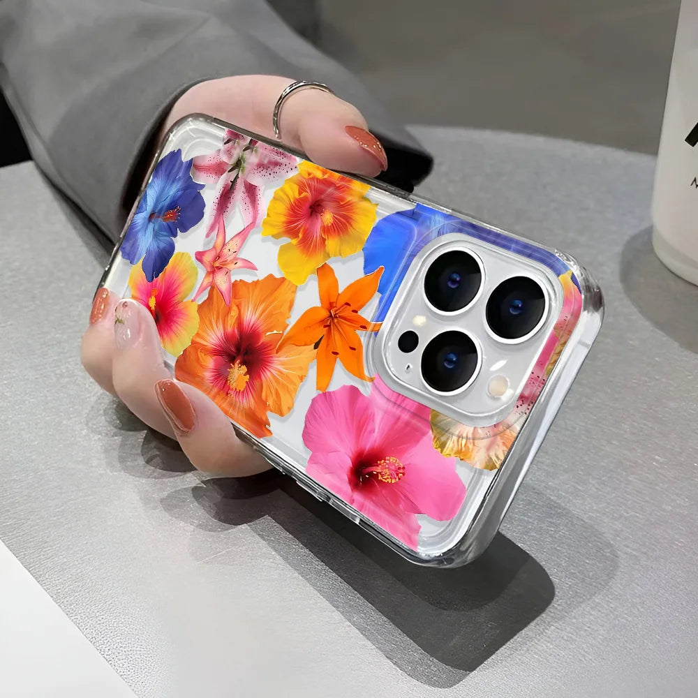 Transparent Cover Phone Case For iPhone 16 15 Pro Max 14 13 12 11 XS X XR 7 8 Plus SE2 Feshon Flowers Pattern