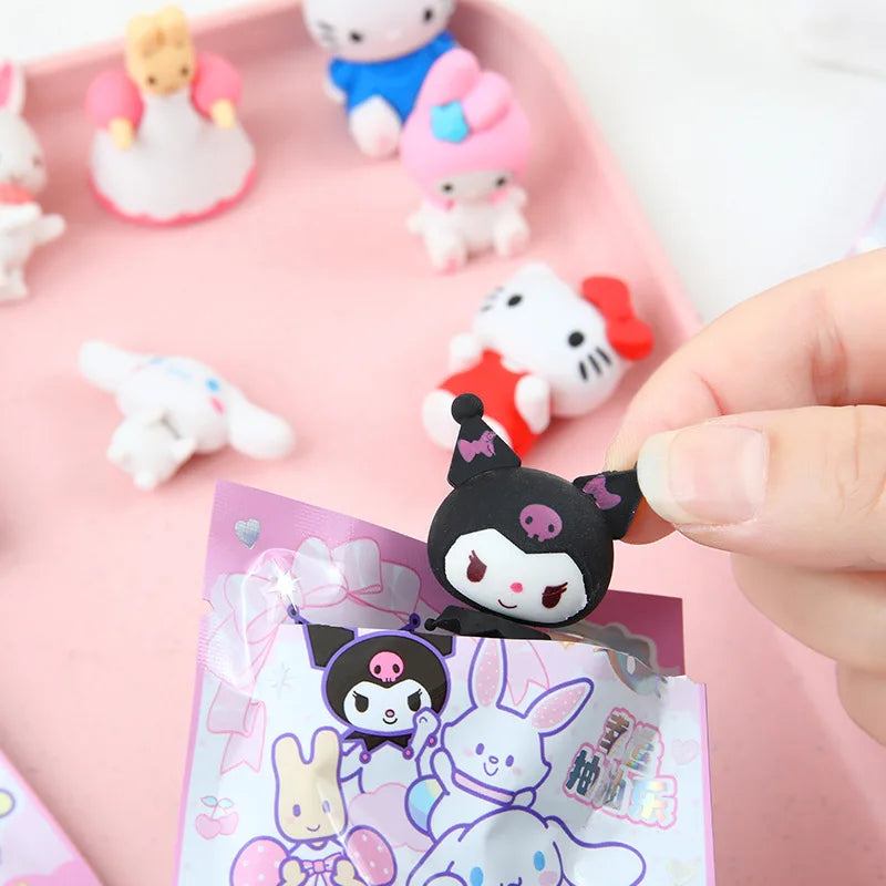 Sanrio Cartoon Eraser Rubber 16/32pcs Kawaii Students Stationery Kuromi Hello Kitty 3d Eraser Clean Tools School Children Gifts