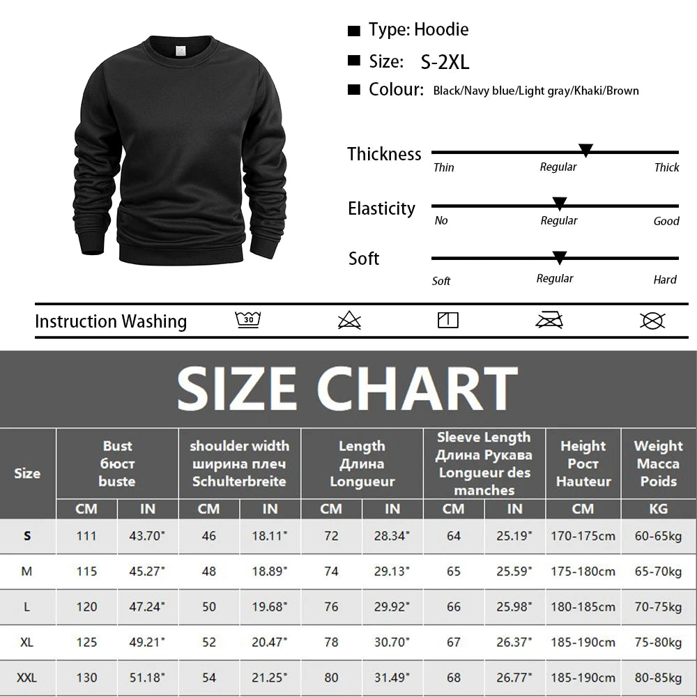 Men's Crew Neck Sweatshirts Solid Color Sweatwear Spring Outdoor Casual Daily Long Sleeve Pullover Hoodie Man Sportswear