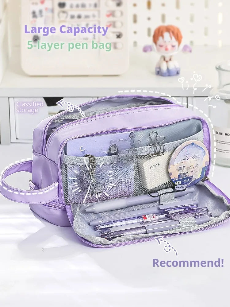 Pencil Bag for School Students with Large Capacity Multi-functional Pen Case Macaron Color Matching Cute Pencil Case