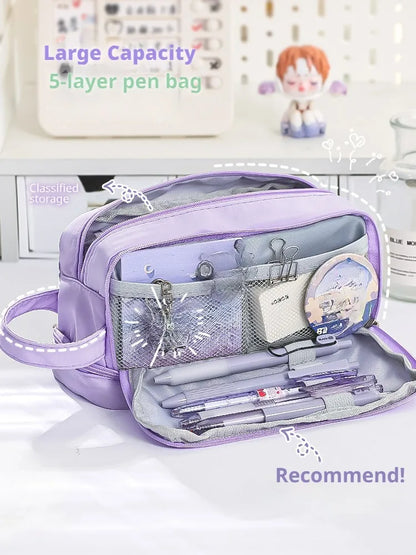 Pencil Bag for School Students with Large Capacity Multi-functional Pen Case Macaron Color Matching Cute Pencil Case