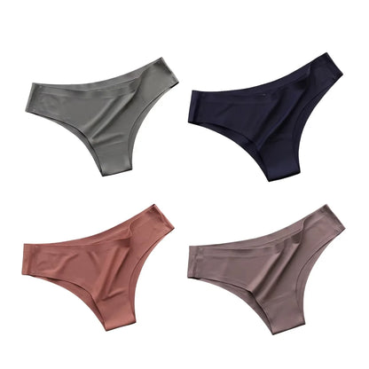 New 4PCS/Set Seamless Panties Women Sexy Underwear Ice Silk Underpants Low Waist G-string Female Soft Solid Ultra-thin Briefs