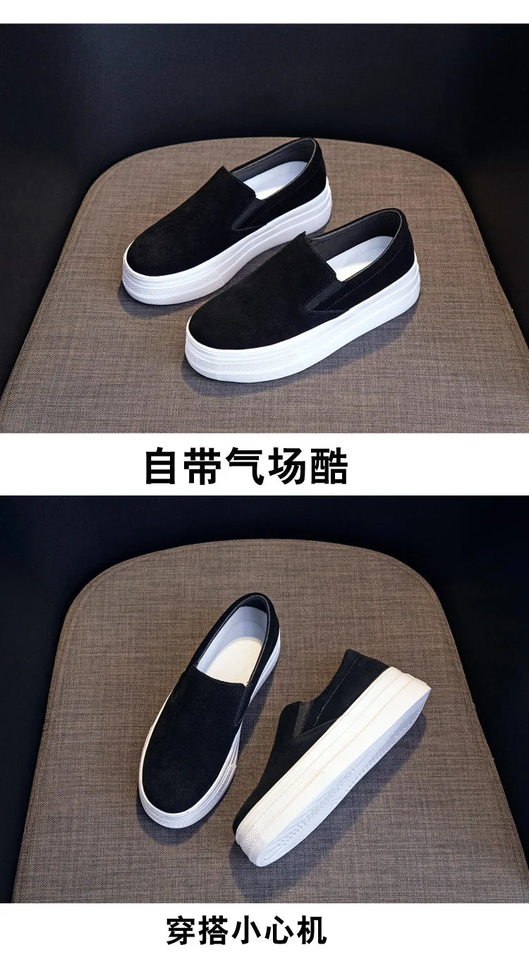 Shoes for Women Spring Leisure Sneakers New Womens Lazy Footwear Lightweight Thick Sole Genuine Leather Board Shoes Platform