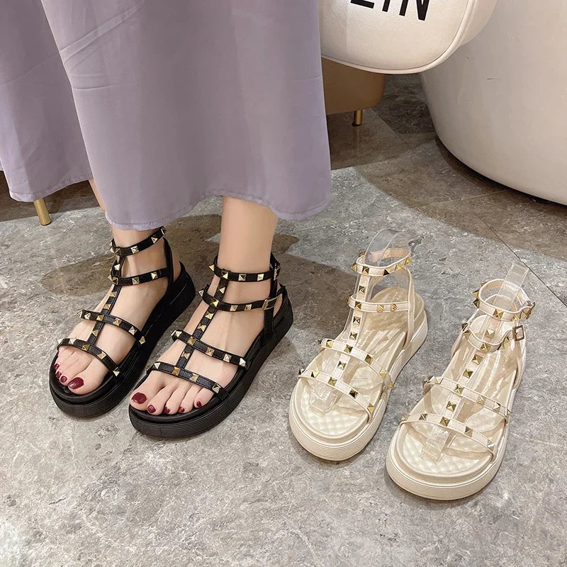 Women's Shoes on Sale 2024 Fashion Open Toe  Sandals Summer Rivet Solid Outdoor Platform Casual  Zapatos Mujer