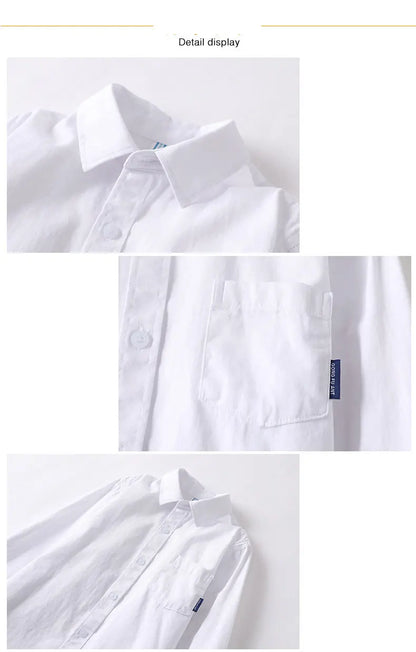 Kids Clothes Girls 8 To 12 Cotton Children Long Sleeve White Shirts Primary School Uniform for Teenage Boys Button Tops 6-16Yrs