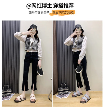 Women's Shoes Alphabet Fashion Casual Slippers 2022 New Summer Thick Bottom Non-slip Medium Heel Sandals for Outer Wear