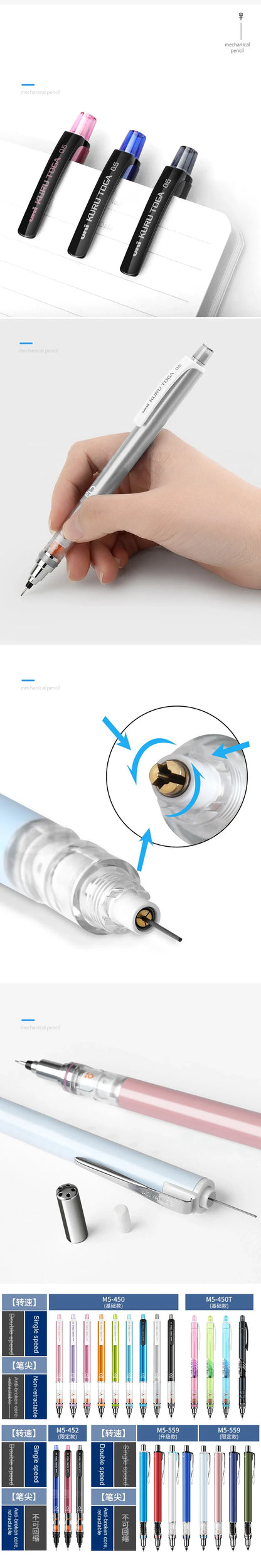 Japan UNI KURA TOGA Mechanical Pencil 0.5mm Automatic Rotation Drawing Special Pencil M5-559 Stationery Cute School Supplies