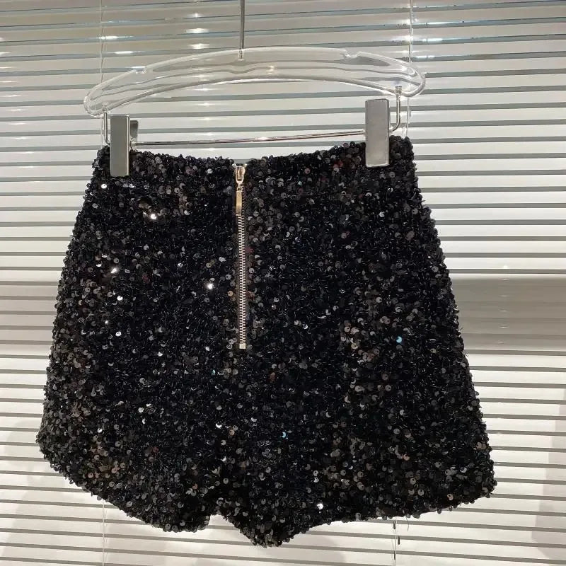 New Autumn Black Velvet Shorts Women Sequined Shiny Versatile Short Pants Clubwear Shorts Hot Pants High Street