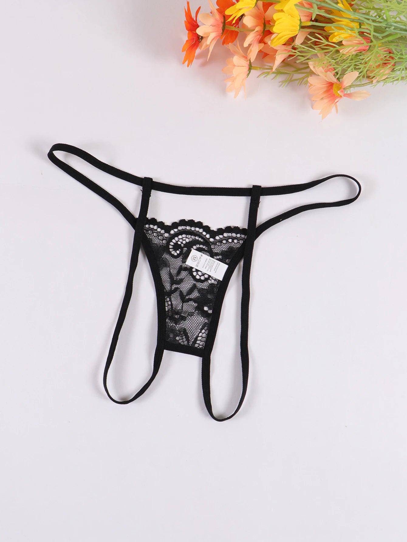Varsbaby Women's Micro Thongs Lace Low Rise T-back G-string Sexy Crotch Opening Underwear Panty Thin String Intimates Lingerie