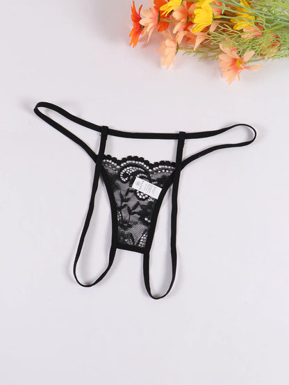 Varsbaby Women's Micro Thongs Lace Low Rise T-back G-string Sexy Crotch Opening Underwear Panty Thin String Intimates Lingerie