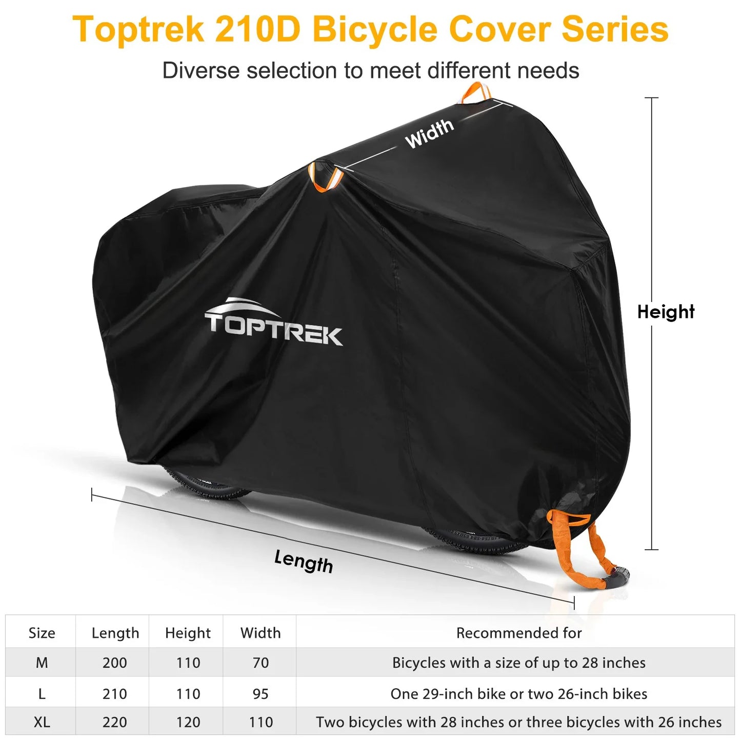 Toptrek Bike Cover Outdoor Storage Waterproof Anti-UV 210D Oxford High Quality Covers for Bicycles Rain Snow Dust Protective