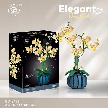 Building Blocks Orchid Flowers Bouquet Flower Blocks Bonsai Plant Model Bricks Romantic DIY Home Decoration Toy for Kids Gift