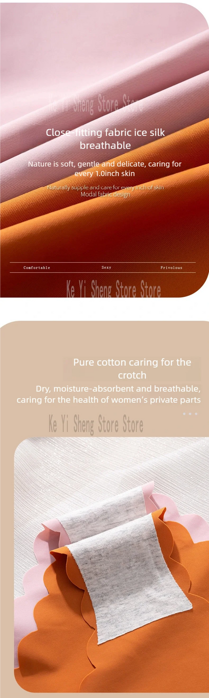 4 pieces of seamless underwear for women, breathable, simple, thin, close-fitting, invisible wavy triangle pants for women