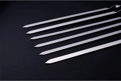 50cm 6Pcs BBQ Skewer Stainless Steel Wide Barbecue Sticks Flat BBQ Fork Outdoor Camping Picnic BBQ Utensil Kitchen Accessories