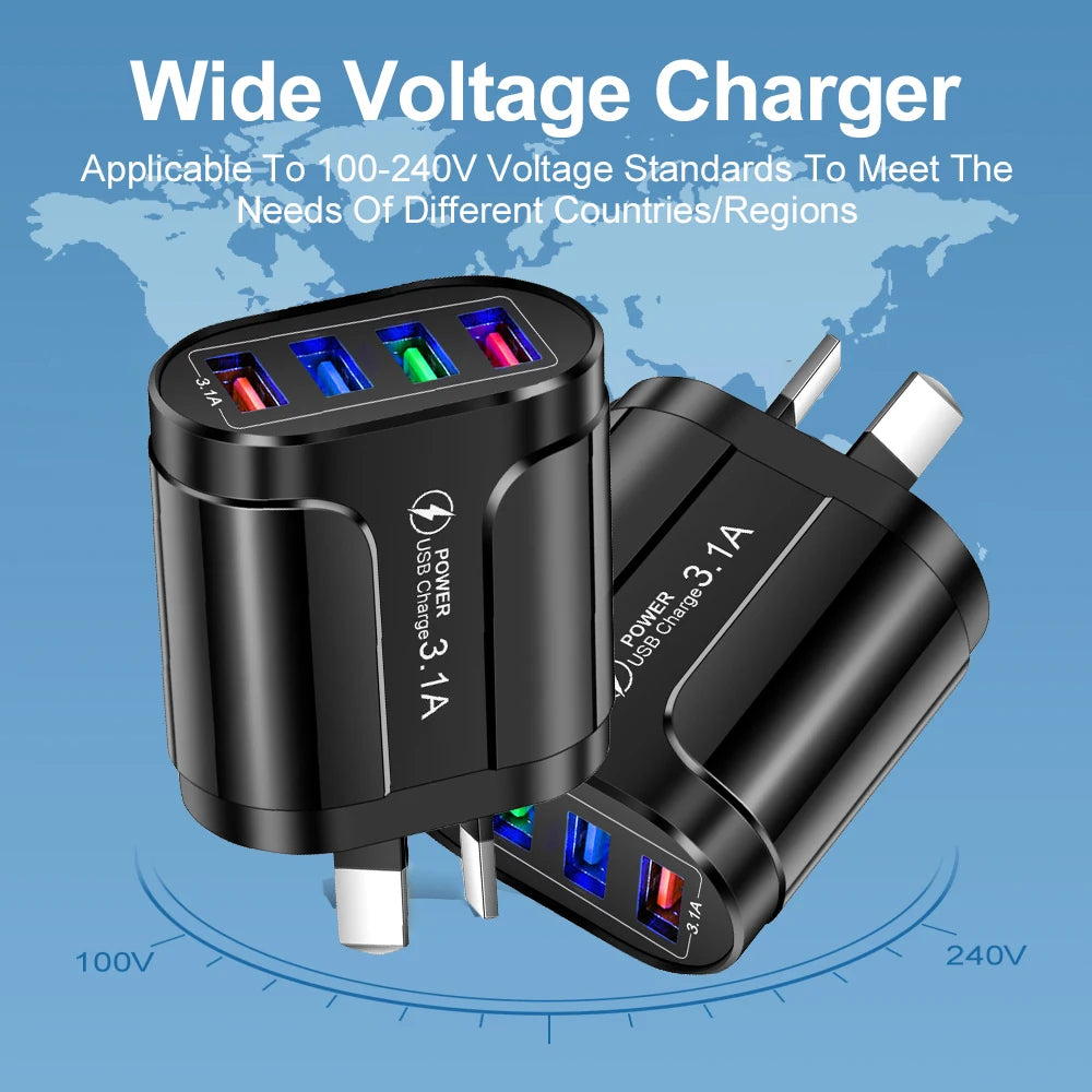 Australian USB Fast Charger AU Plug Quick Charger Mobile Phone Charger 3.1A Multiple 4 Ports USB Travel Adapter Wall Charger