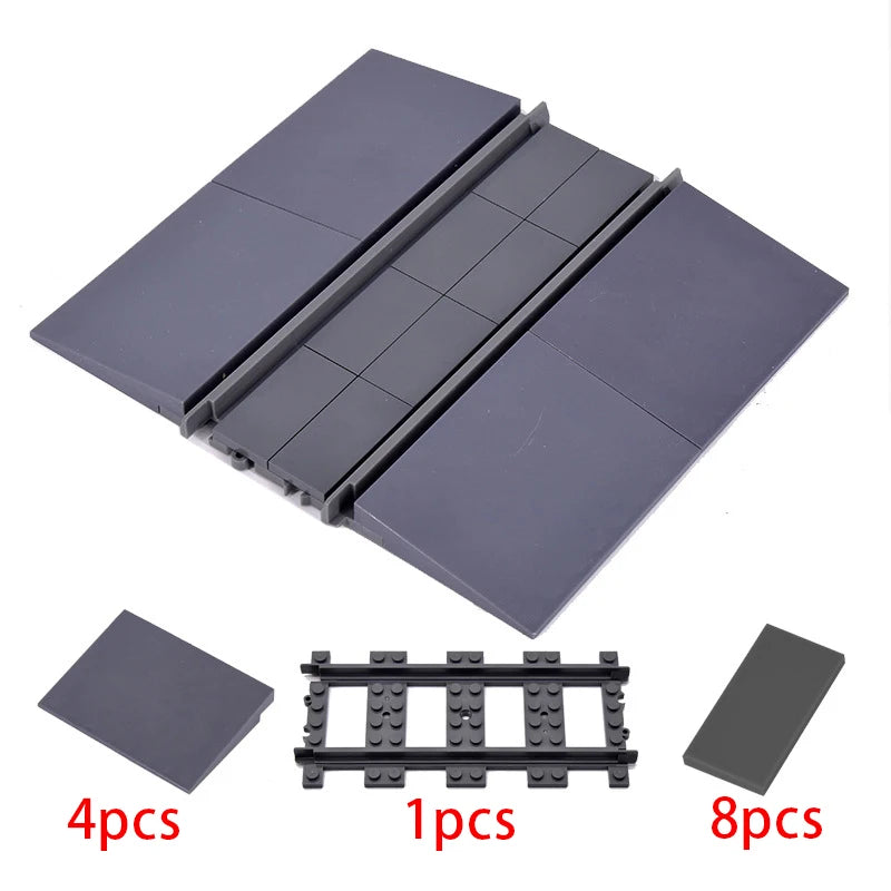 MOC City Train Rail Crossing Flexible Tracks Forked Straight Curved Rails Switch Building Block Bricks Creative DIY Toys