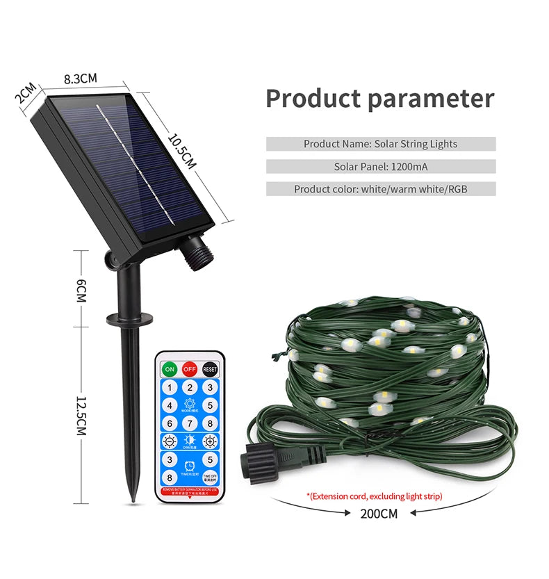 Leather LED Solar String Fairy Lights 100M Christmas Lights Waterproof Outdoor Garland High-Power Solar Lamp For Garden Decor