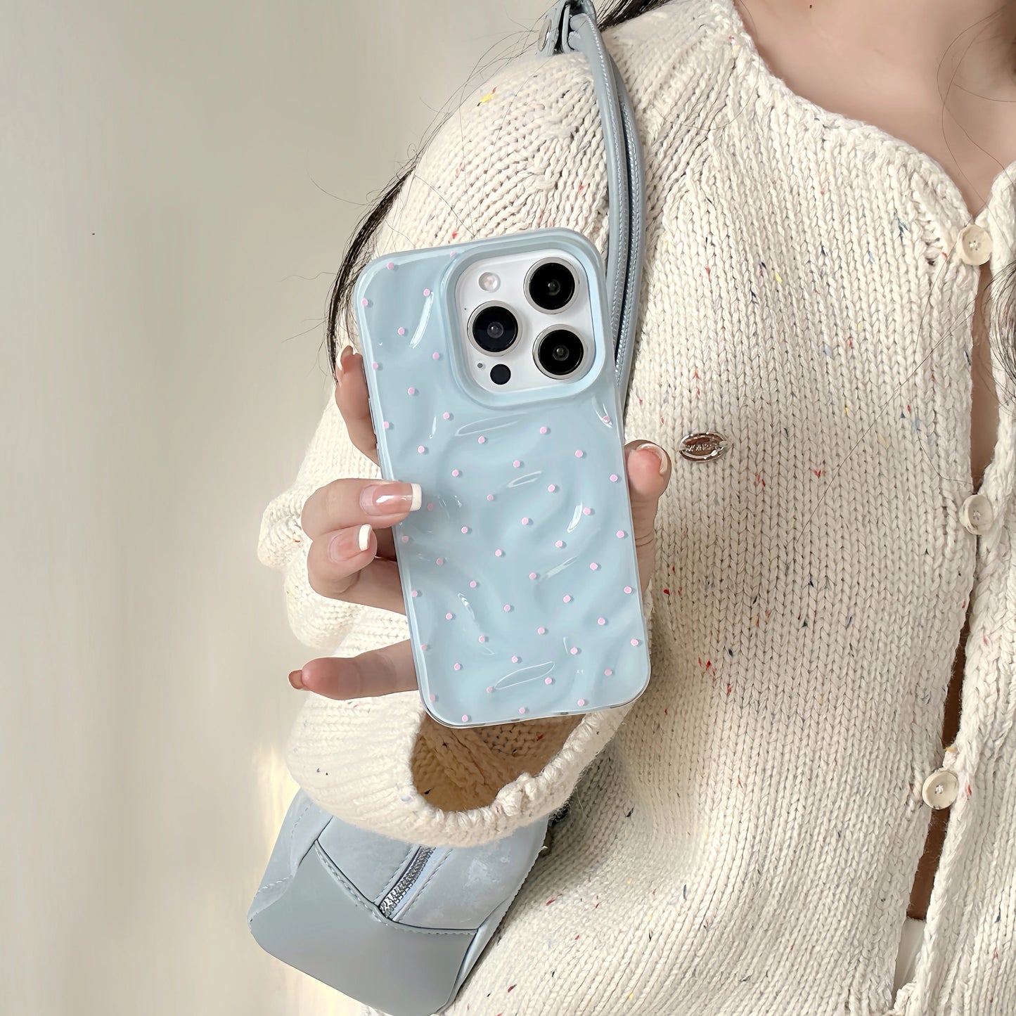 Korean ins Simple Full Screen Wave Point Wrinkles Phone Case for iPhone 16 15 14 13 Pro Max Back Cover Fund