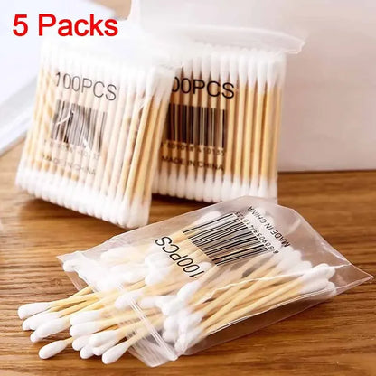 100pcs/Pack Baby Disposable Cotton Swabs 5 Packs Double-ended Cotton Swabs Ear Nose Cleaning Sticks Healthy Cleaning Tools