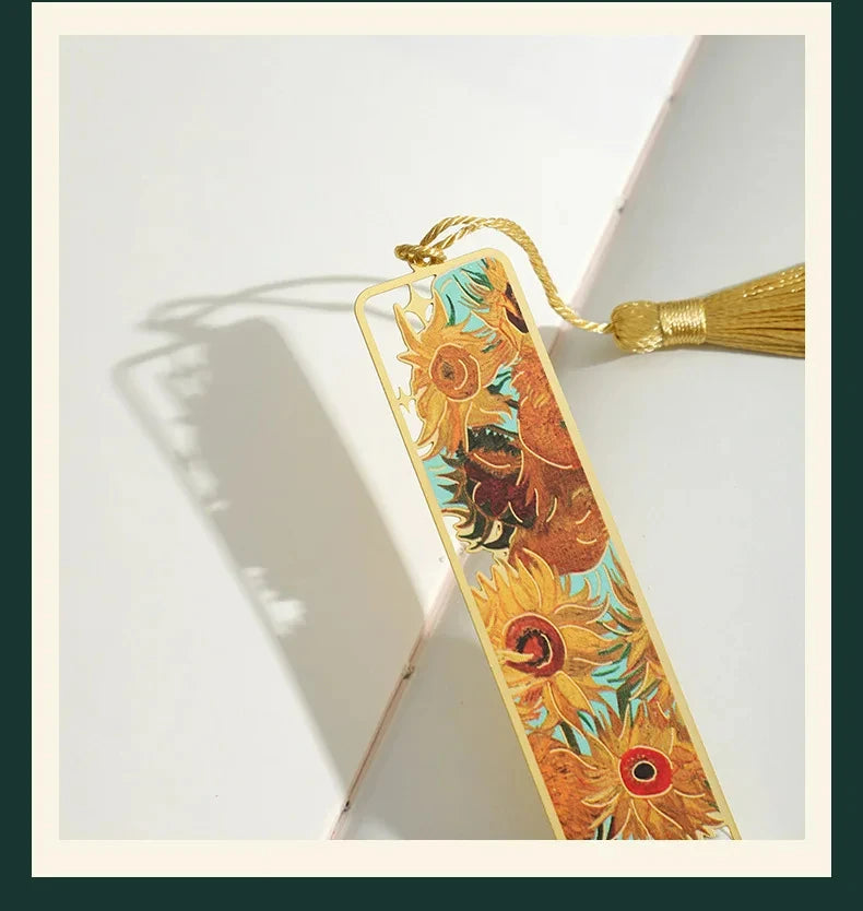1 Pc Metal Sunflower Hollow Bookmark Chinese Style Creative Painted Book Holder Tassel Pendant Kids Stationery School Supplies