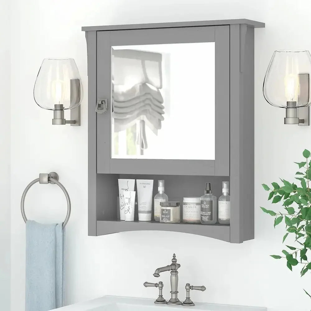 Bathroom Medicine Cabinet With Mirror Wall Mounted Storage Cabinet With Single Door And Open Shelf
