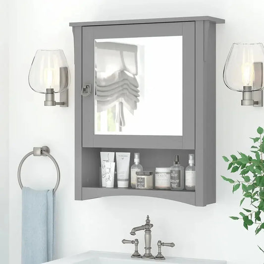 Bathroom Medicine Cabinet With Mirror Wall Mounted Storage Cabinet With Single Door And Open Shelf