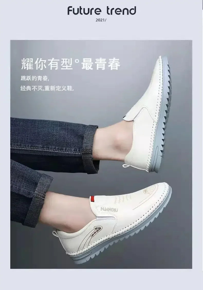 High Quality Men Shoes Handmade Leather Footwear Male Casual Business Flats Outdoor Soft Soled Travel Sneakers