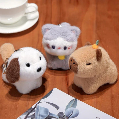 Capybara Plush Toy Pendant Capibara Plushie Keychain Kawaii Bag Key Ring Cute Dog Cat Dolls Car Decoration Christmas Gift