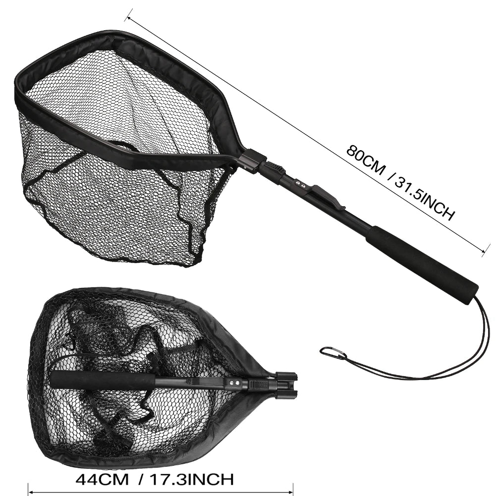 Fishing Landing Net Aluminum Alloy Durable Telescoping Extend to 190cm/130cm/55cm Folding Mesh Safe Fish Catching Releasing