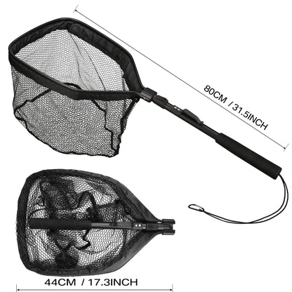 Fishing Landing Net Aluminum Alloy Durable Telescoping Extend to 190cm/130cm/55cm Folding Mesh Safe Fish Catching Releasing