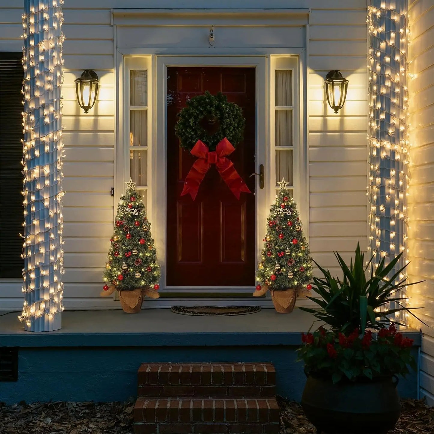 3 Ft Tabletop Prelit Christmas Tree, Small Lighted Xmas Tree with Burlap Base,Pine Cones,Red Berries,78 Led Lights