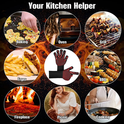 BBQ Gloves Silicone Heat-Resistant Glove Kitchen Microwave Oven Mitts 500 800 Degree Fireproof And Non-Slip Barbecue Gloves
