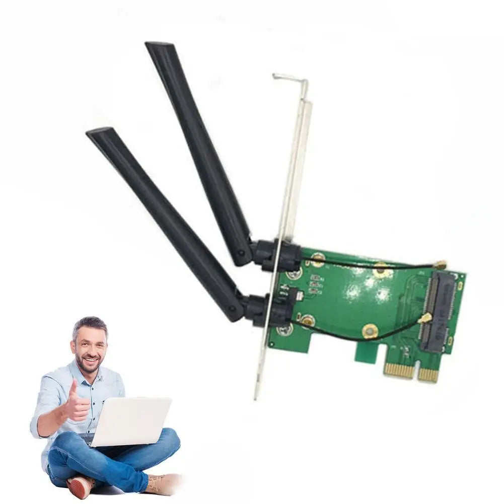Wireless Wifi Network Card Mini PCIE To PCI-E 1X Desktop Adapter Accessories Antennas Computer Parts 2 Antennas Adapter