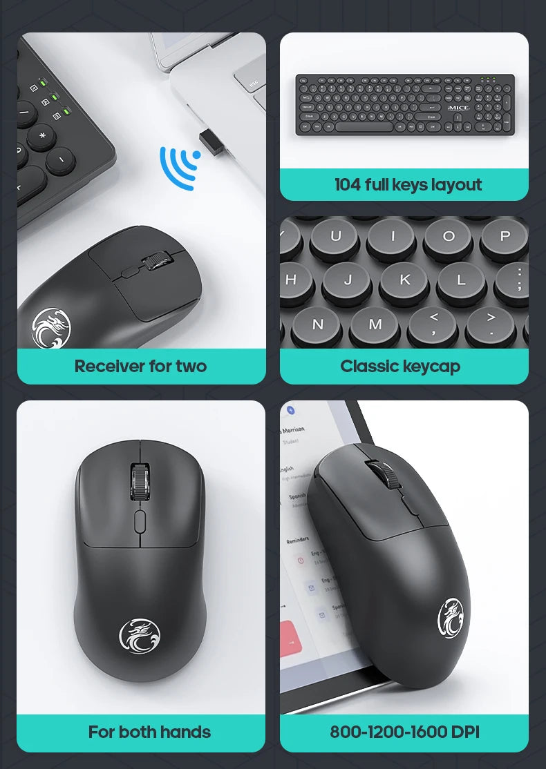 Wireless Keyboard and Mouse Combo - Full Size Wired Backlit Gaming Keycaps Optical Mouse with Adjustable DPI for Business Office