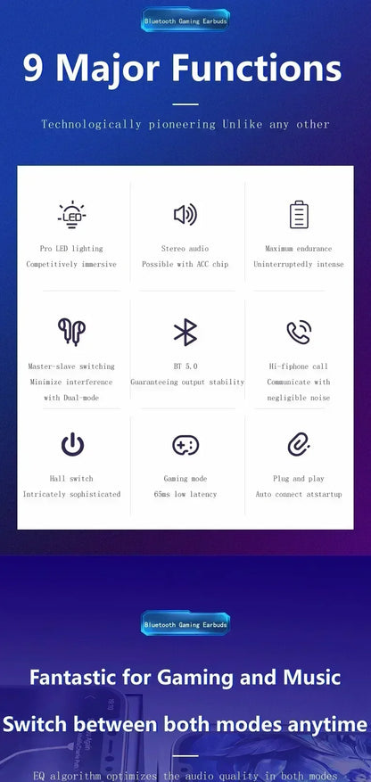 New TWS Gaming Earbuds Wireless Bluetooth Earphones With Mic  9D Stereo Music HiFi Headset For Gamer apply to smartphones