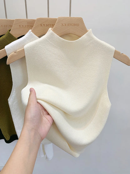 2024 Women Knitted Tank Top Summer Fall Slim Sweater Short Sleeveless Solid Spring Autumn Sweaters Pullovers