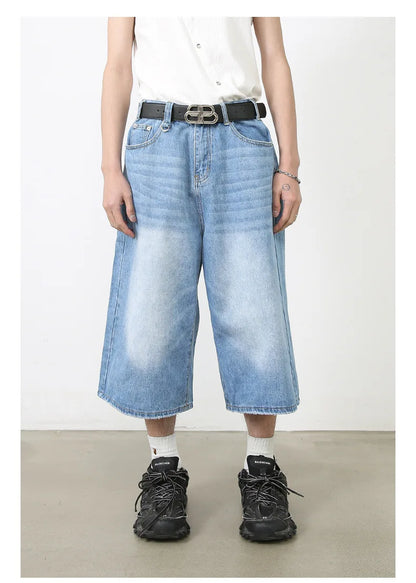 Harajuku Vintage High Waist Black Retro Washed Denim Shorts Women's Fashion Casual Loose Fit Y2K Streetwear Mid Long Short