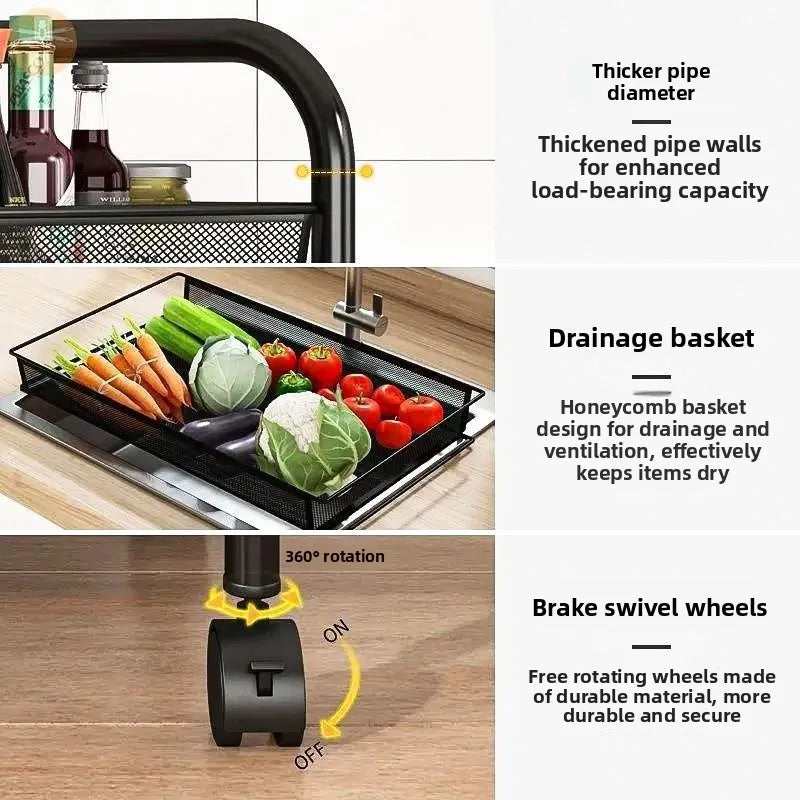 Kitchen Storage Ra Doorstep Drop off Mobile Cart Standalone Floor-Mounted Multi-Functional Organizer for Cooking Utensils