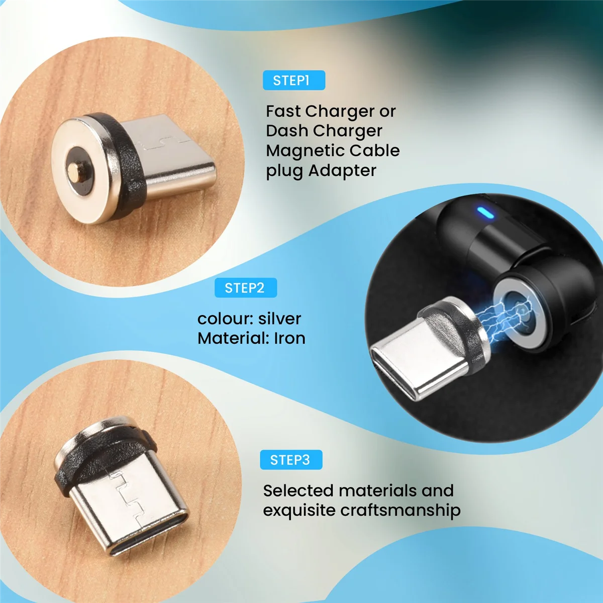 10PC/SET Round Magnetic Cable Plug 8 Pin Type-C Plugs Fast Charging Phone Magnet Charger Plug