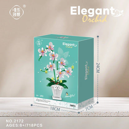 Building Blocks Orchid Flowers Bouquet Flower Blocks Bonsai Plant Model Bricks Romantic DIY Home Decoration Toy for Kids Gift