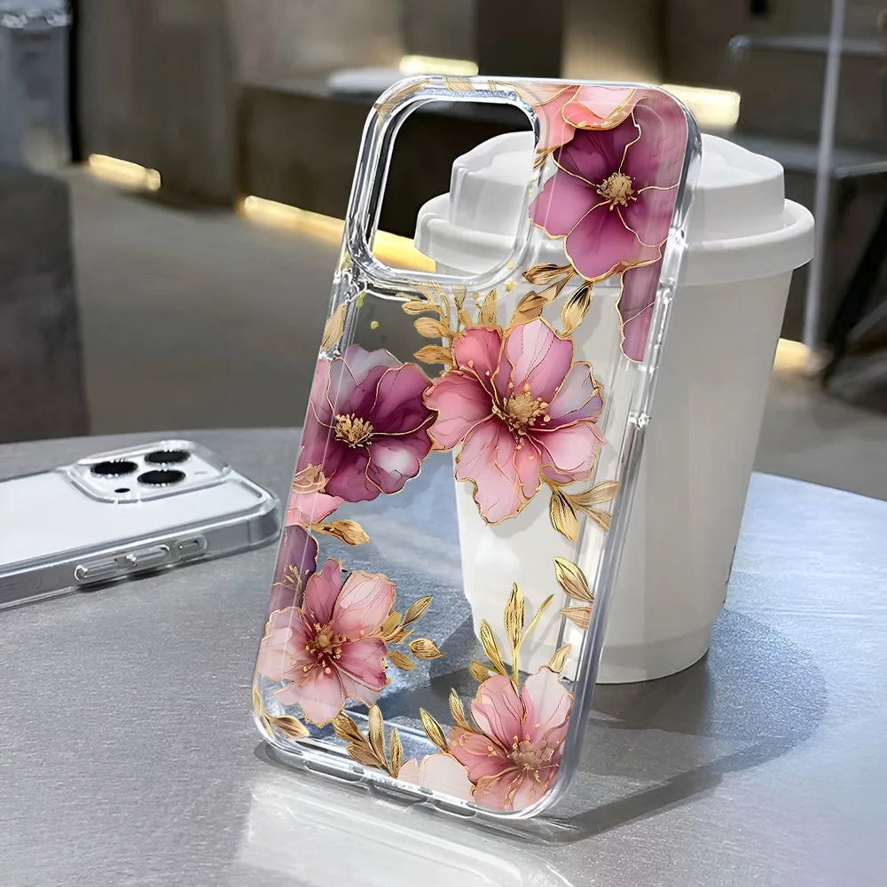 Transparent Cover Phone Case For iPhone 16 15 Pro Max 14 13 12 11 XS X XR 7 8 Plus SE2 Feshon Flowers Pattern
