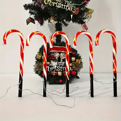5pcs Christmas Candy Cane Pathway Lights Outdoor Garden Xmas Driveway Markers Lamp For Home Garden Yard Lawn Patio Pool Decor